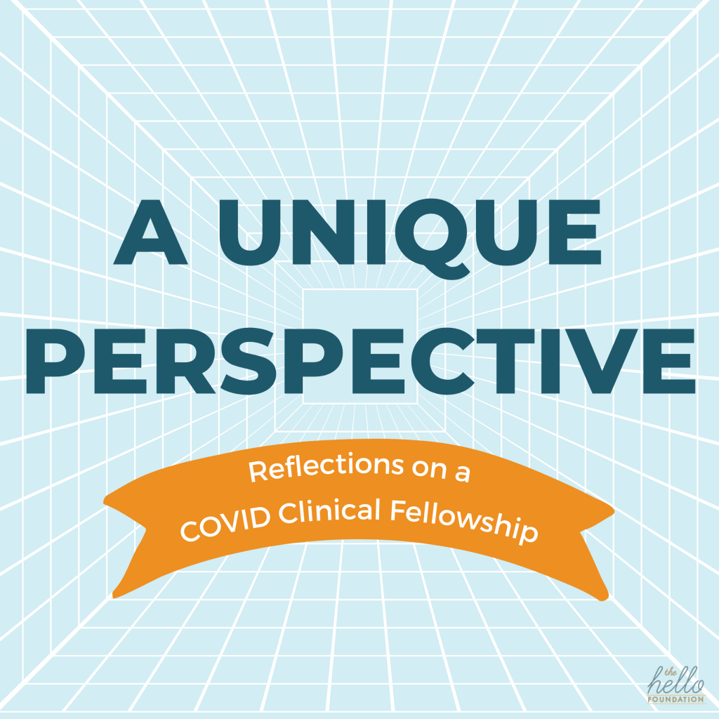 white grid on a light blue background with "a unique perspective reflections on a covid clinical fellowship" text